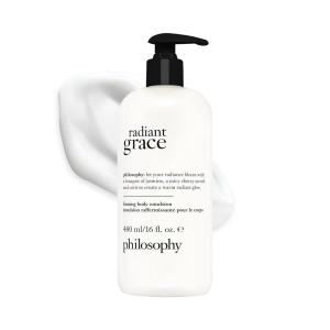 philosophy radiant grace firming body emulsion – luxury scented body lotion – with shea butter – notes of jasmine, black cherry & sandalwood – 16 fl oz