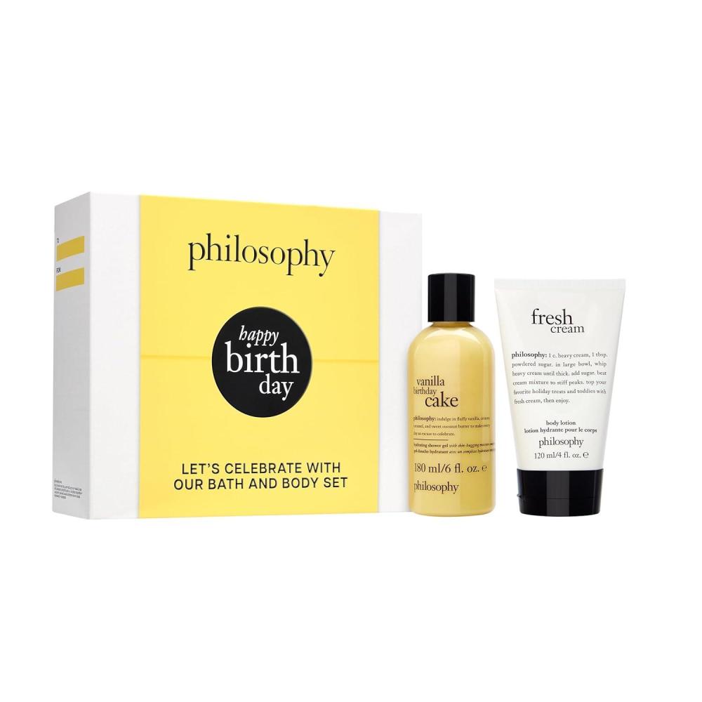 imagephilosophy happy birthday gift set 2pc vanilla birthday cake hydrating shower gel 6oz amp fresh cream body lotion 4oz moisturizing bath amp body duo for womenNew