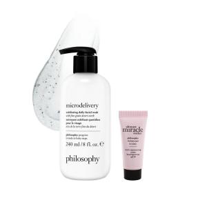 philosophy microdelivery exfoliating daily facial wash – with fine grain desert earth & gentle amino acids – scrubs away impurities & dead skin cells to alleviate dryness and rough texture(8 Fl. Oz + SPF 30 Free Sample)