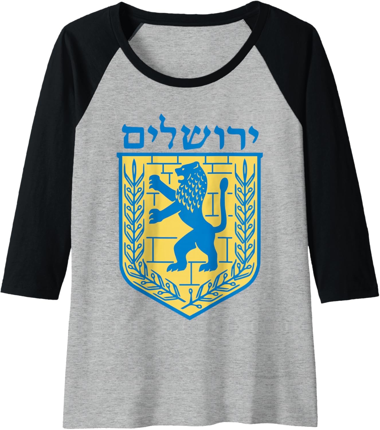 image:imageLion of Judah Gift Israel Jewish Jerusalem Sign Jew Hebrew Raglan Baseball TeeBlackAthletic Heather