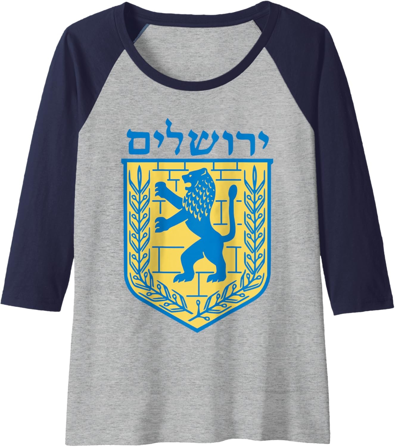 image:imageLion of Judah Gift Israel Jewish Jerusalem Sign Jew Hebrew Raglan Baseball TeeNavy BlueAthletic Heather