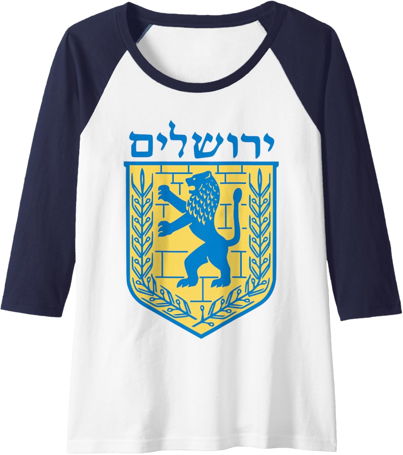 image:imageLion of Judah Gift Israel Jewish Jerusalem Sign Jew Hebrew Raglan Baseball TeeNavy BlueWhite