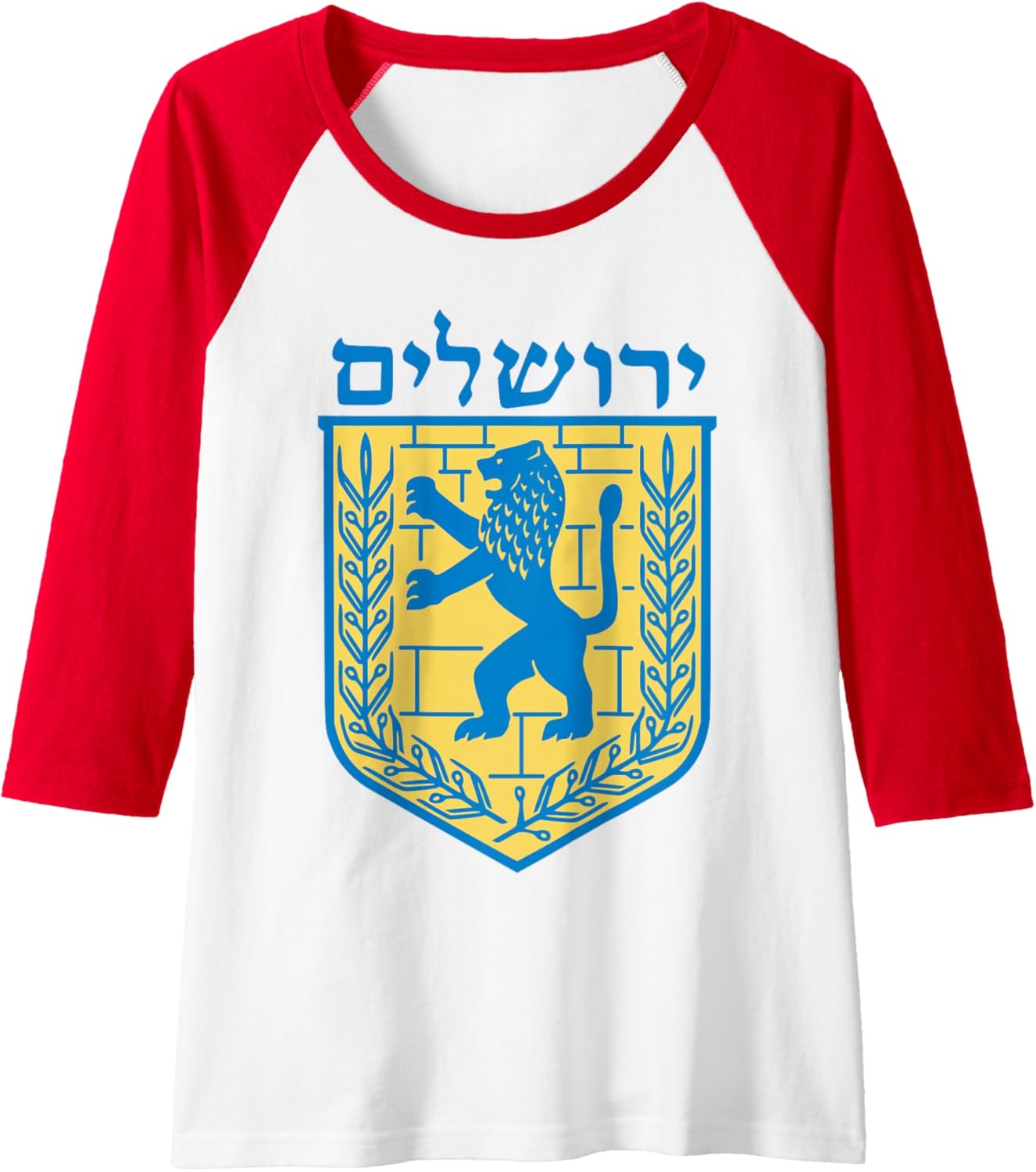 image:imageLion of Judah Gift Israel Jewish Jerusalem Sign Jew Hebrew Raglan Baseball TeeRedWhite
