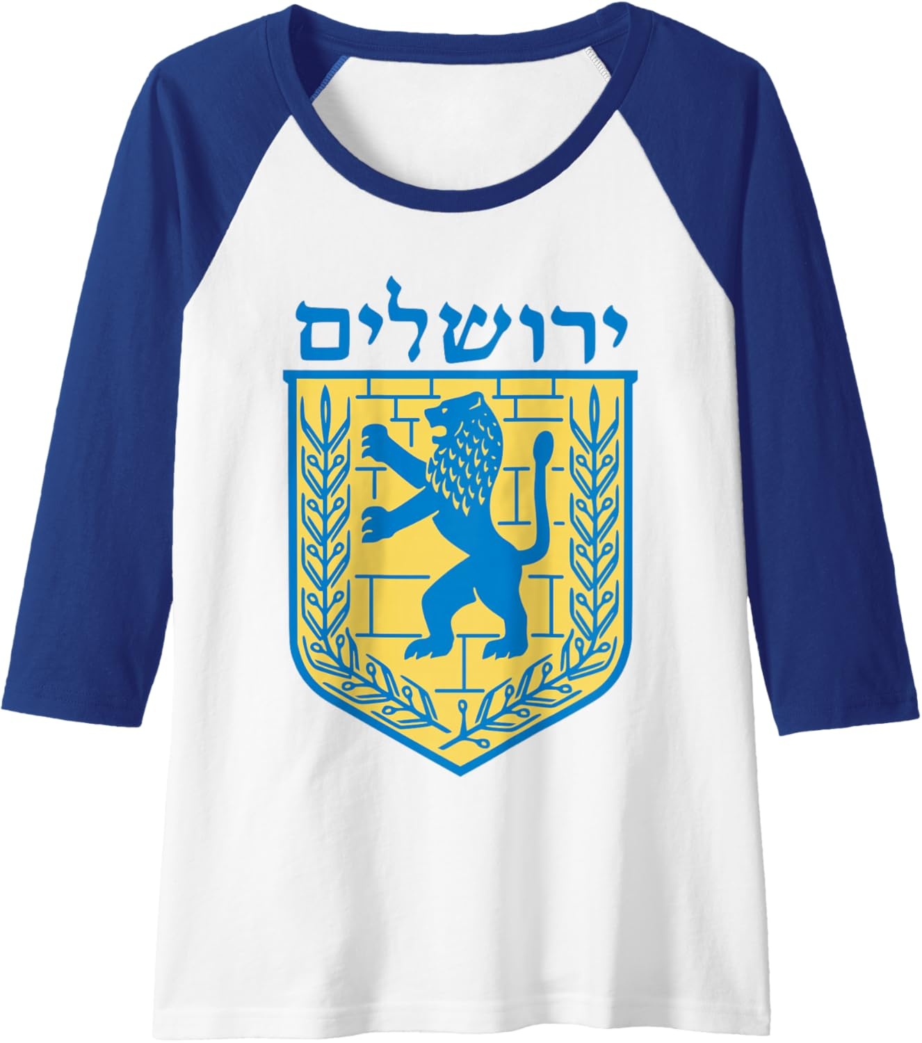 image:imageLion of Judah Gift Israel Jewish Jerusalem Sign Jew Hebrew Raglan Baseball TeeRoyal BlueWhite
