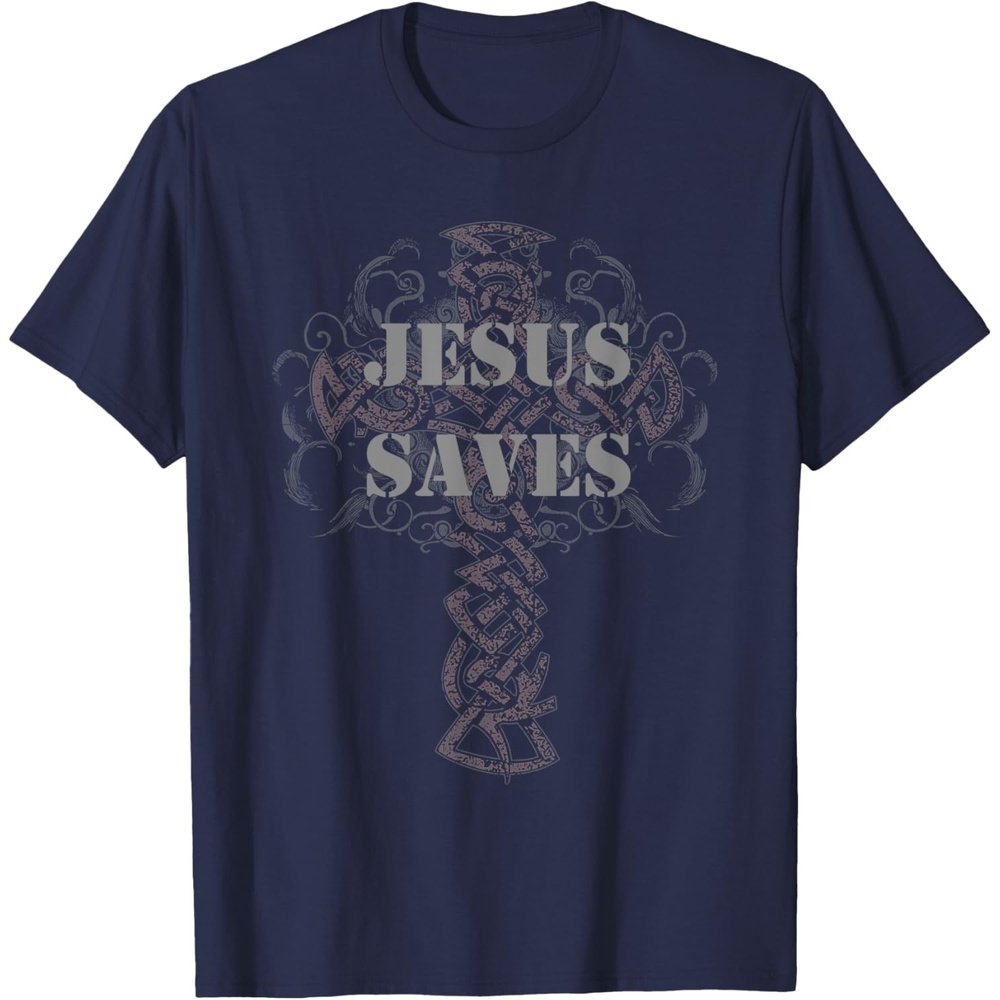 image:imageJesus Saves TShirt Christian Cross Vintage Distressed TeeNavy Blue
