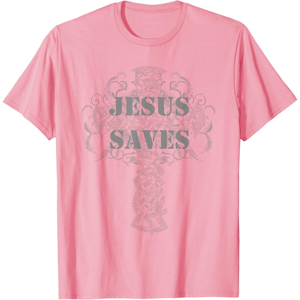 image:imageJesus Saves TShirt Christian Cross Vintage Distressed TeePink