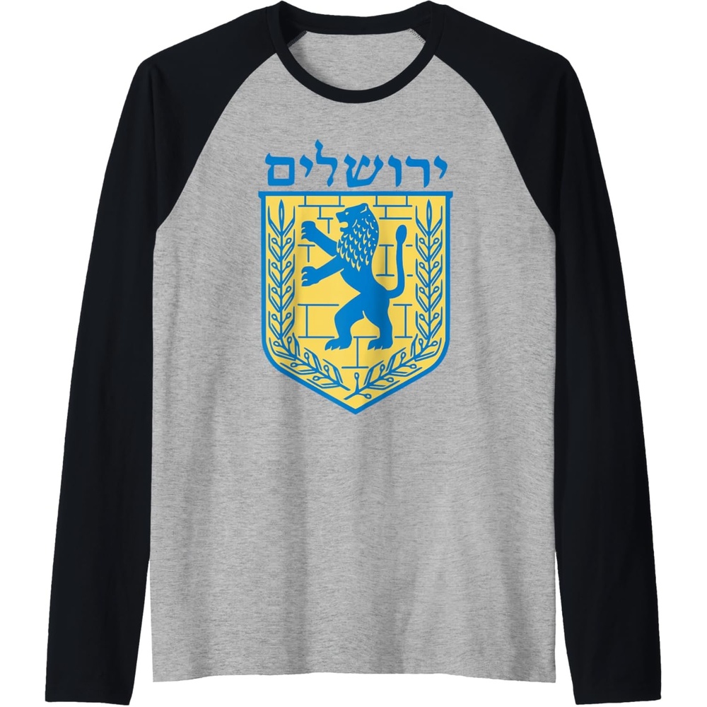 image:imageLion of Judah Gift Israel Jewish Jerusalem Sign Jew Hebrew Raglan Baseball TeeBlackAthletic Heather