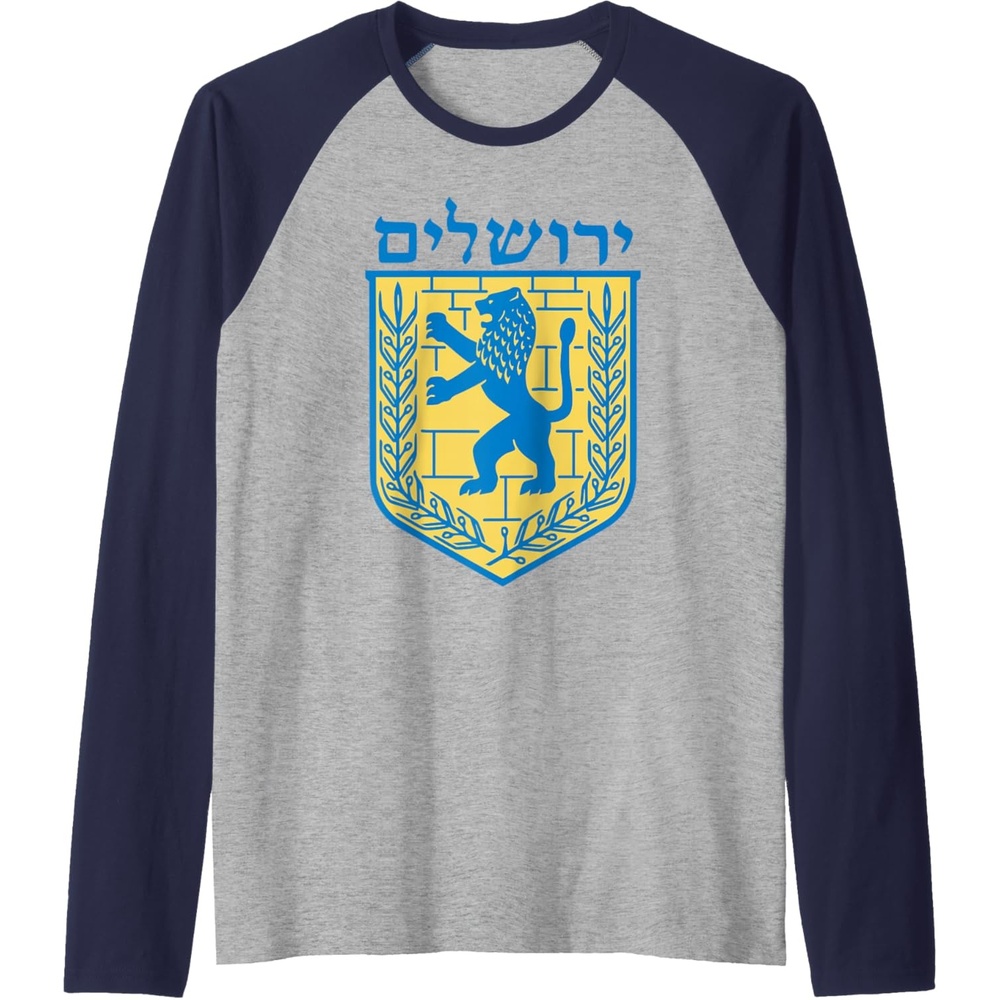image:imageLion of Judah Gift Israel Jewish Jerusalem Sign Jew Hebrew Raglan Baseball TeeNavy BlueAthletic Heather