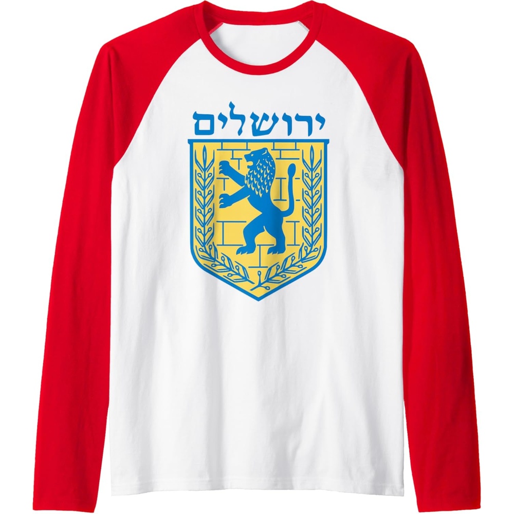 image:imageLion of Judah Gift Israel Jewish Jerusalem Sign Jew Hebrew Raglan Baseball TeeRedWhite
