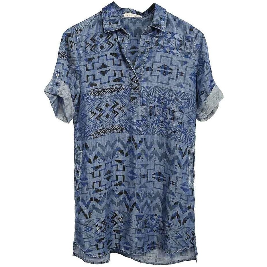 image:imagePhilosophy Ladies Long Pullover Denim ShirtDress Aztec Blue Multiple Sizes Small