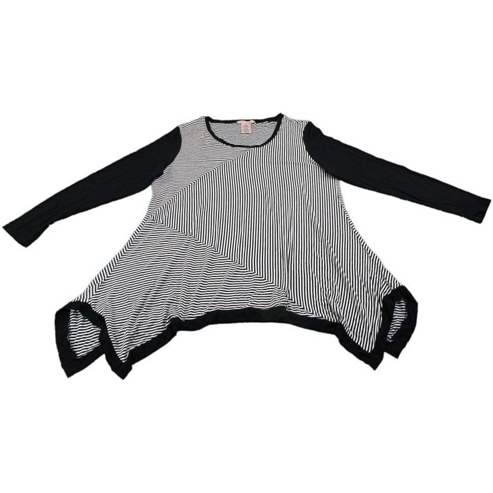 image:imagePhilosophy Womens Size Small Long Sleeve Striped Sharkbite Tee Top BlackWhite