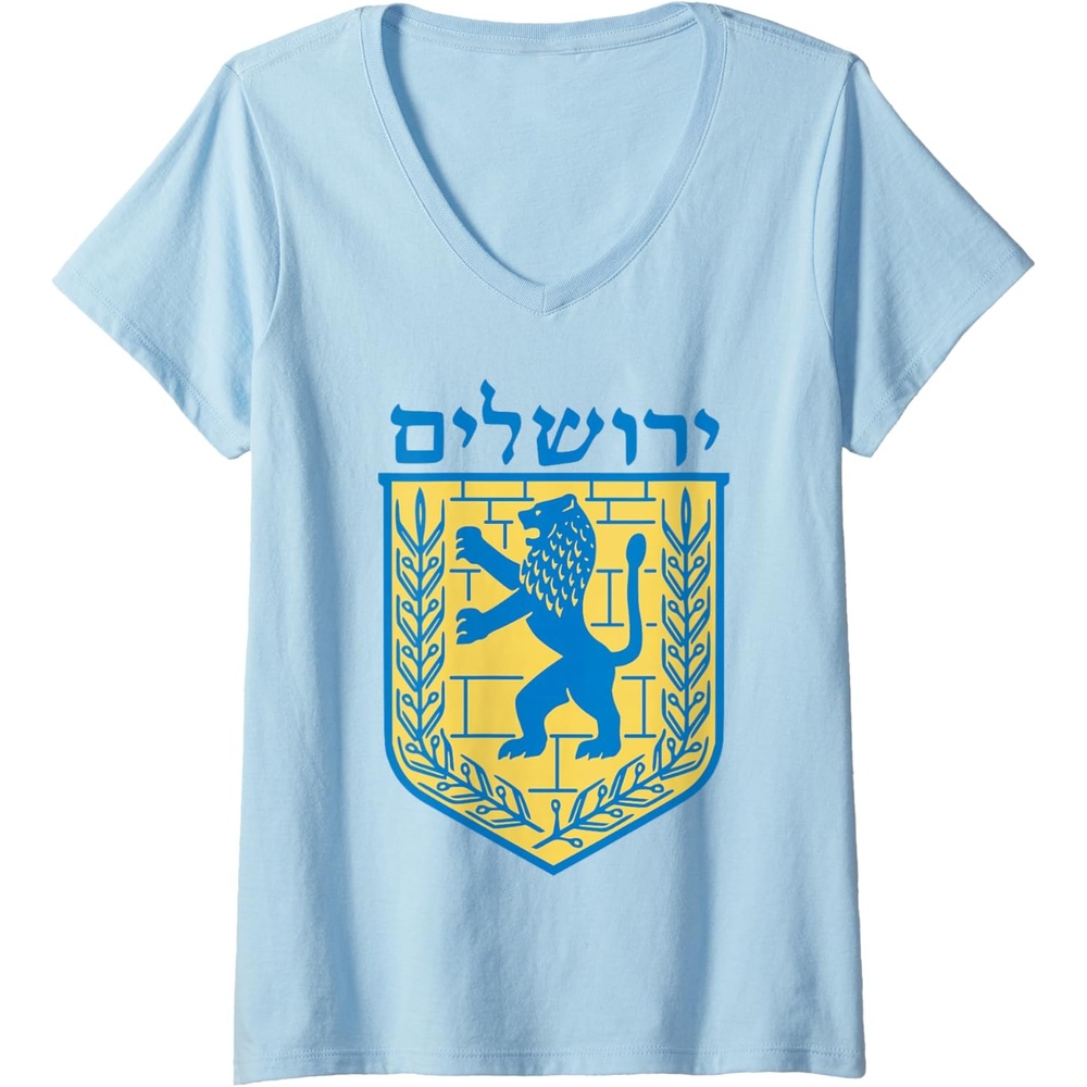 image:imageWomens Lion of Judah Gift Israel Jewish Jerusalem Sign Jew Hebrew VNeck TShirtBaby Blue