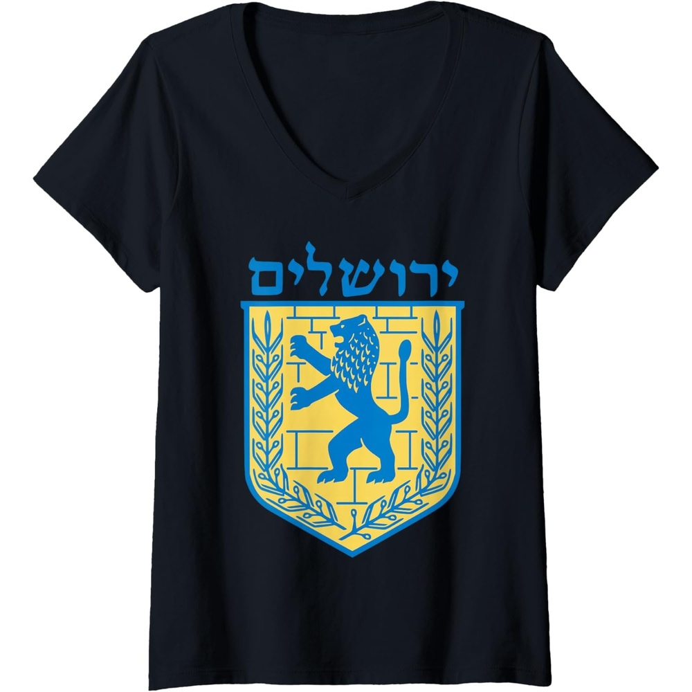 image:imageWomens Lion of Judah Gift Israel Jewish Jerusalem Sign Jew Hebrew VNeck TShirtBlack