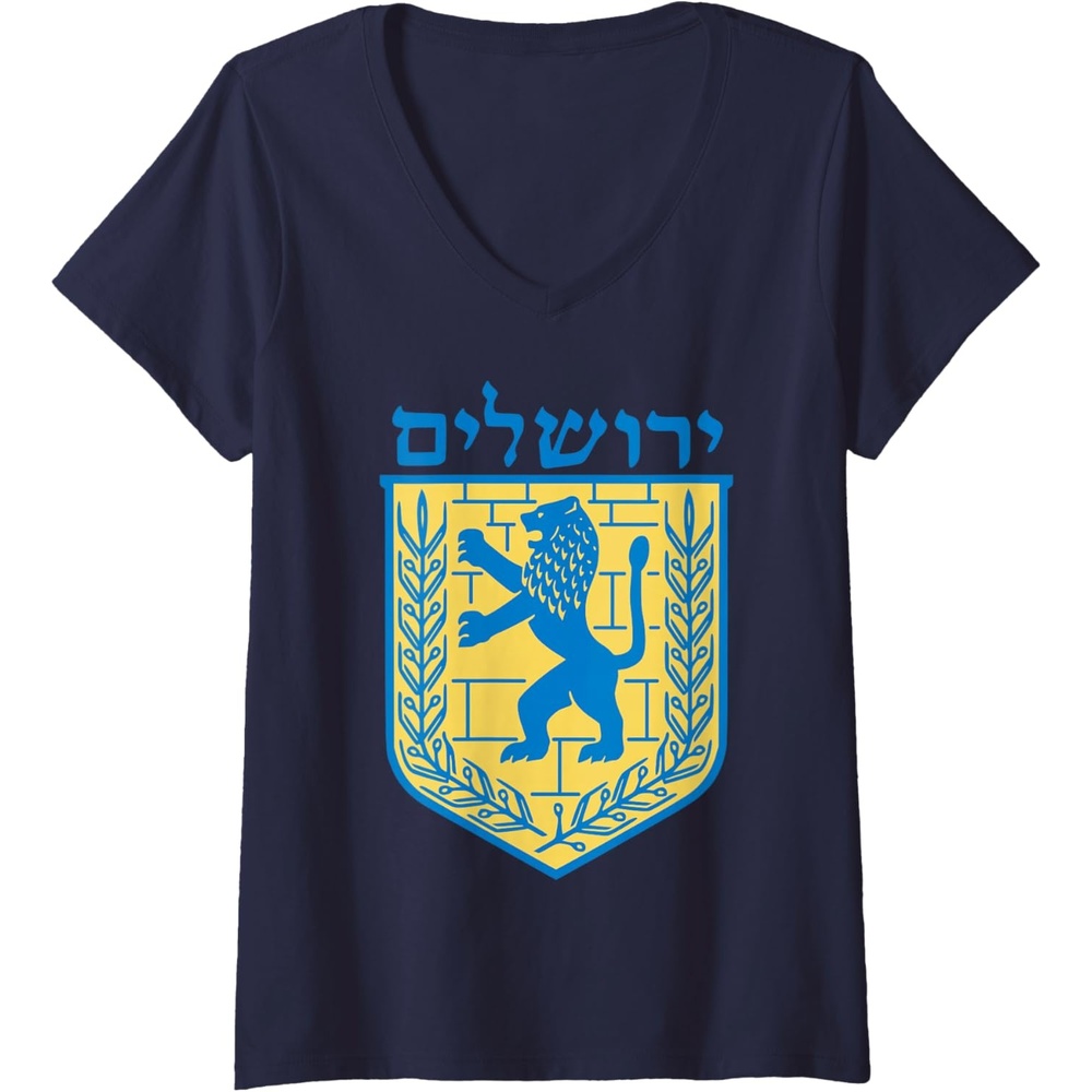 image:imageWomens Lion of Judah Gift Israel Jewish Jerusalem Sign Jew Hebrew VNeck TShirtNavy Blue