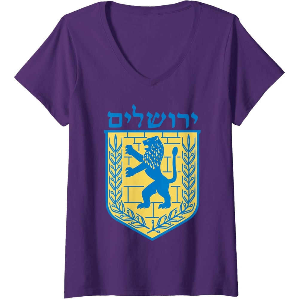 image:imageWomens Lion of Judah Gift Israel Jewish Jerusalem Sign Jew Hebrew VNeck TShirtPurple