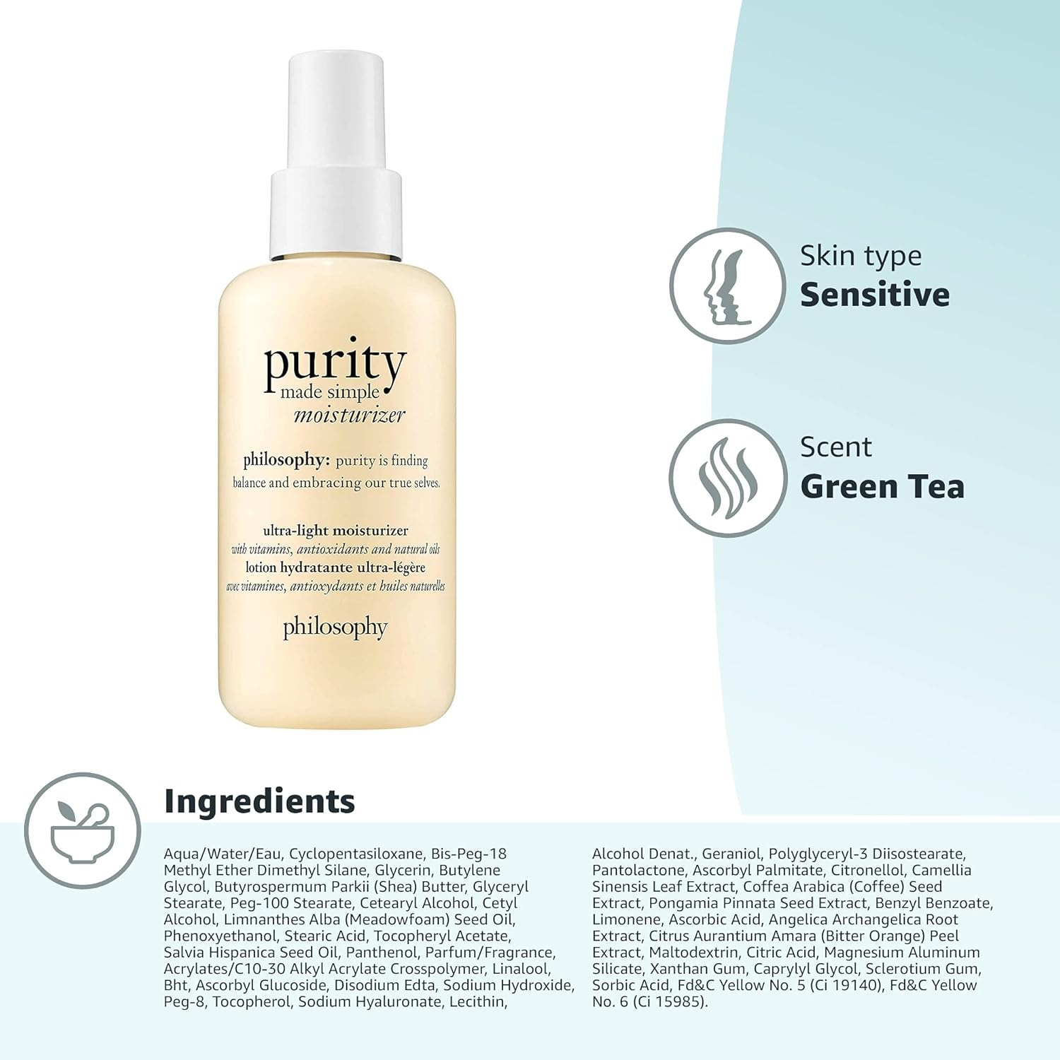 image:imagephilosophy purity made simple pore face moisturizer with vitamins C amp E green tea meadowfoam seed oil amp chia seed oil ultralight nourishing formula delivers 24hour hydrationGreen Tea 47 fl oz