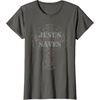 Jesus Saves T-Shirt Christian Cross Vintage Distressed Tee(Asphalt Grey)