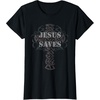 Jesus Saves T-Shirt Christian Cross Vintage Distressed Tee(Black)