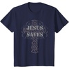 Jesus Saves T-Shirt Christian Cross Vintage Distressed Tee(Navy Blue)