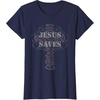 Jesus Saves T-Shirt Christian Cross Vintage Distressed Tee(Navy Blue)