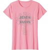 Jesus Saves T-Shirt Christian Cross Vintage Distressed Tee(Pink)