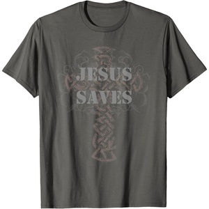 Jesus Saves T-Shirt Christian Cross Vintage Distressed Tee(Asphalt Grey)