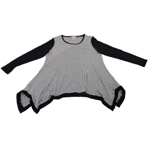 Philosophy Womens Size Small Long Sleeve Striped Sharkbite Tee Top, Black/White