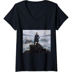 Wanderer above the Sea of Fog V-Neck T-Shirt(Black)